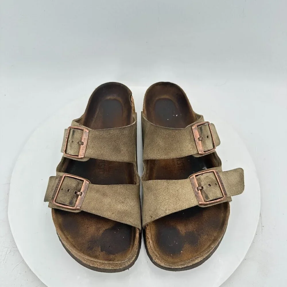 Arizona Women Size EU 38 US 7 Brown Suede Leather Slide Buckle Comfort Sandal